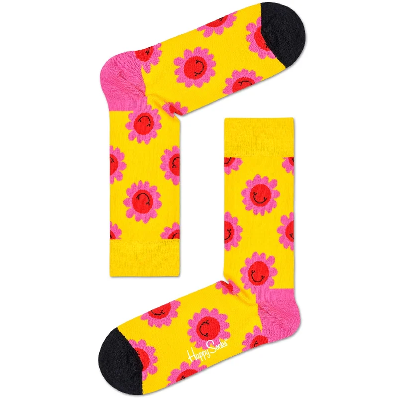 Women's crew socks with a polka - dot printHappy Socks Women's Crew Socks - Smiley Flower