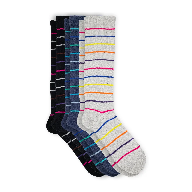 Women's anti - odor socks for long - day freshness3-Pack Ladies Fancy Stripes Print Compression Socks