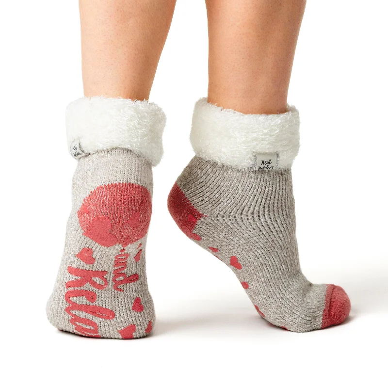 Women's cable - knit ankle socks for a cozy styleLadies Original Lounge Socks with Turnover Feather Top - Light Grey