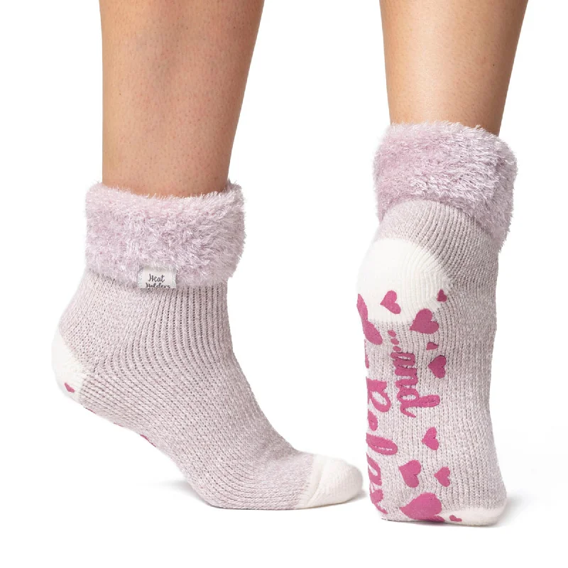 Women's wool - rich socks for winter warmthLadies Original Lounge Socks with Turnover Feather Top - Mauve & Cream