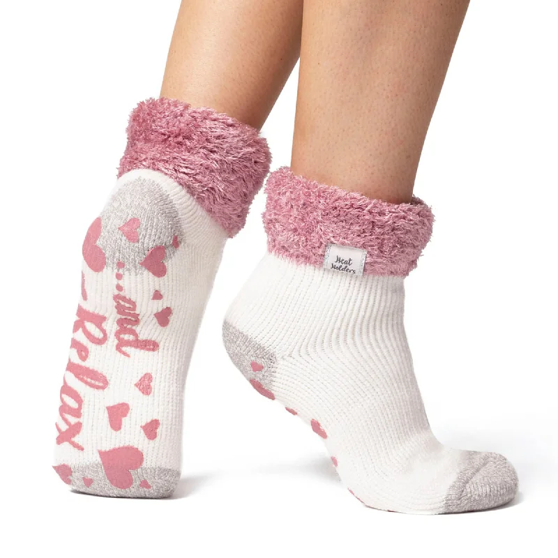 Women's cotton blend socks for breathabilityLadies Original Lounge Socks with Turnover Feather Top - Pink & Cream