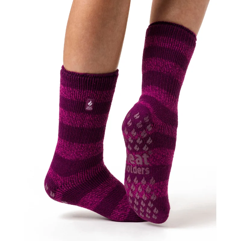 Women's non - slip socks for safetyLadies Original Seville Stripe Slipper Socks - Deep Fuchsia & Berry