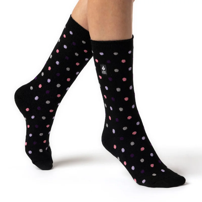 Women's spandex - infused socks for stretchLadies Ultra Lite Nicosia Dots Socks - Black & Purple