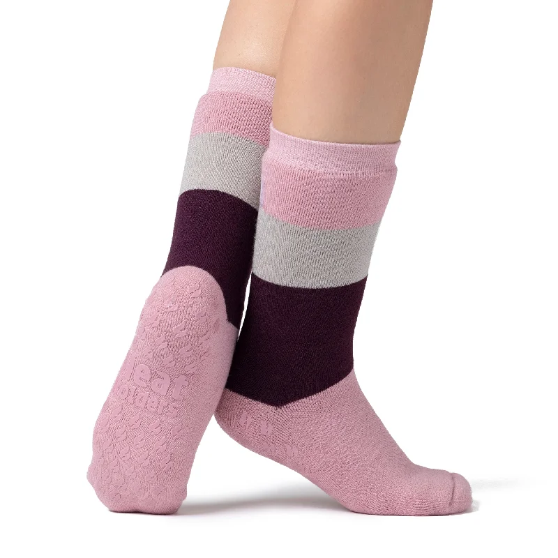 Women's cotton blend socks for breathabilityLadies IOMI Dual Layer Raynaud's Slipper Socks - Block Stripe Rose Blush