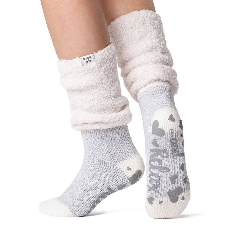 Women's nylon - reinforced socks for durabilityLadies Original Lounge Socks with Comfy Slouch Top - Hydra Cream & Silver