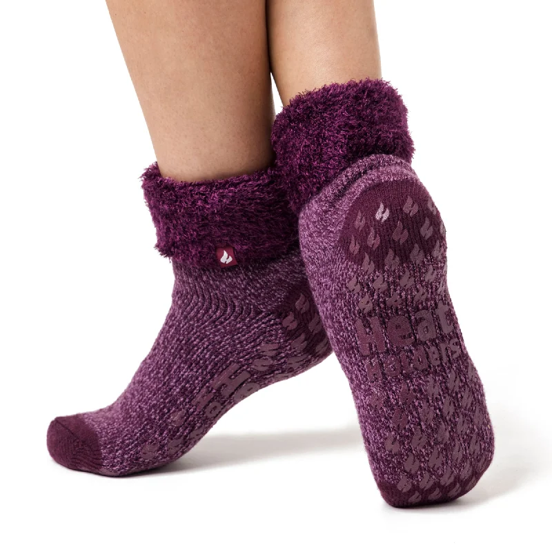 Women's over - the - calf socks with a stripe designLadies Original Queenstown Lounge Socks with Turnover Top - Rose