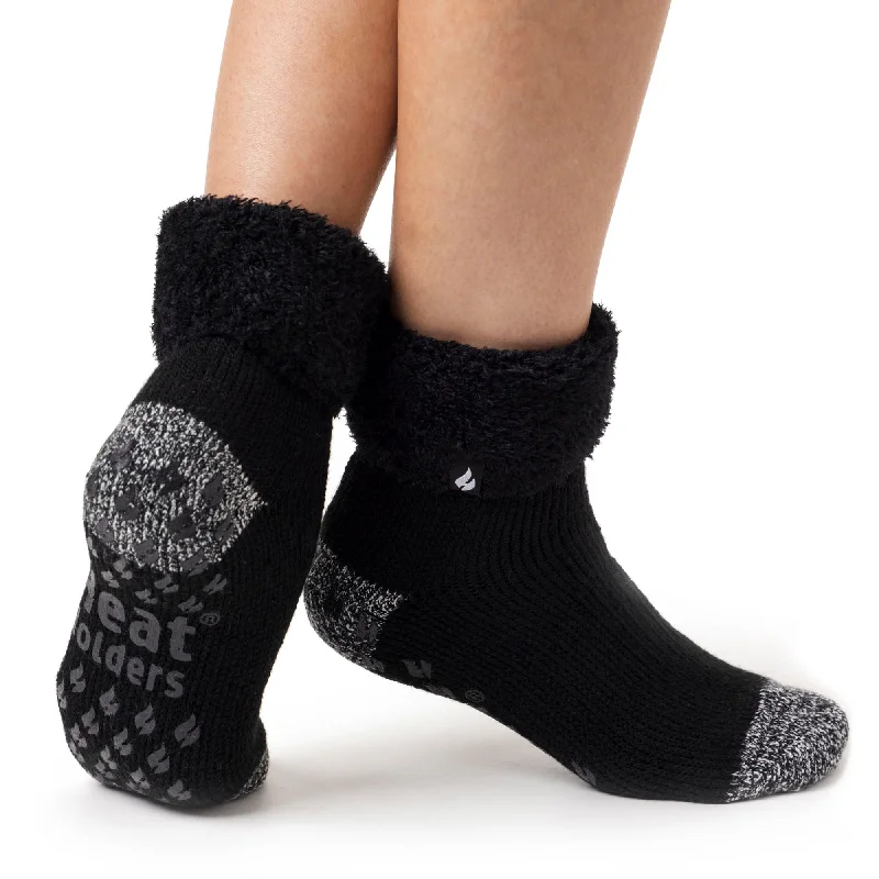 Women's cable - knit ankle socks for a cozy styleLadies Original Queenstown Lounge Socks with Turnover Top - Black