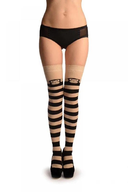 Women's spandex - infused socks for stretchMonkey On Beige With Beige & Black Stripes