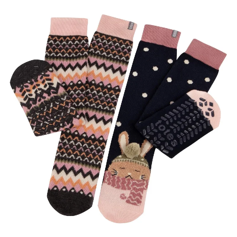 Women's arch - support socks for better comfortORIGINAL SLIPPER SOCKS (TWIN PACK) Womens Rabbit / Fairisle