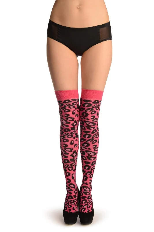 Women's knee - high socks with lace trimPink Camouflage Leopard