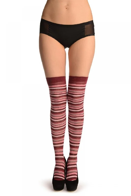 Women's cashmere - blend socks for extra softnessPink With Bordeaux  & Black Thing Stripes