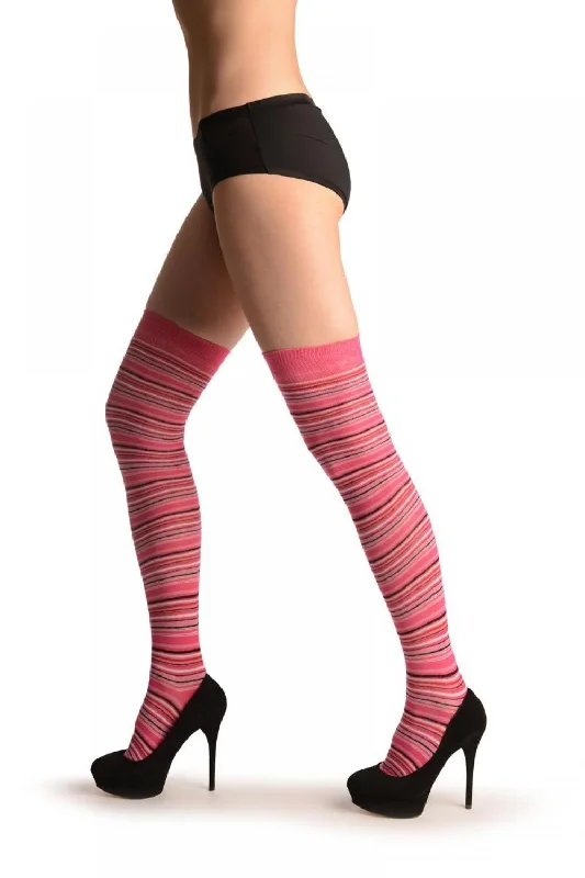 Women's hypoallergenic socks for sensitive skinPink With White & Black Thing Stripes