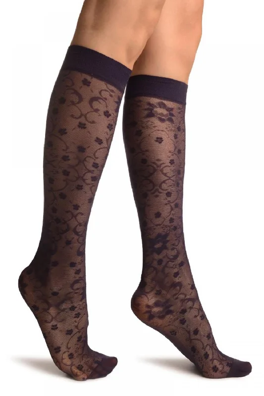 Women's wool - rich socks for winter warmthPurple Orchids On Lace Socks Knee High