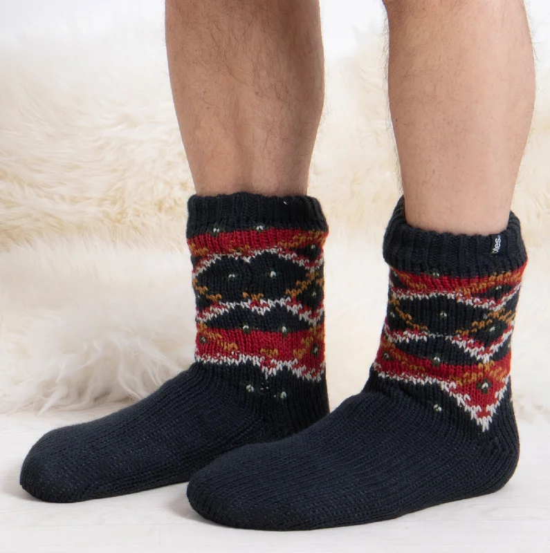 Women's wool - rich socks for winter warmthSHERPA LINED FAIR ISLE SLIPPER-SOX Mens Fairisle