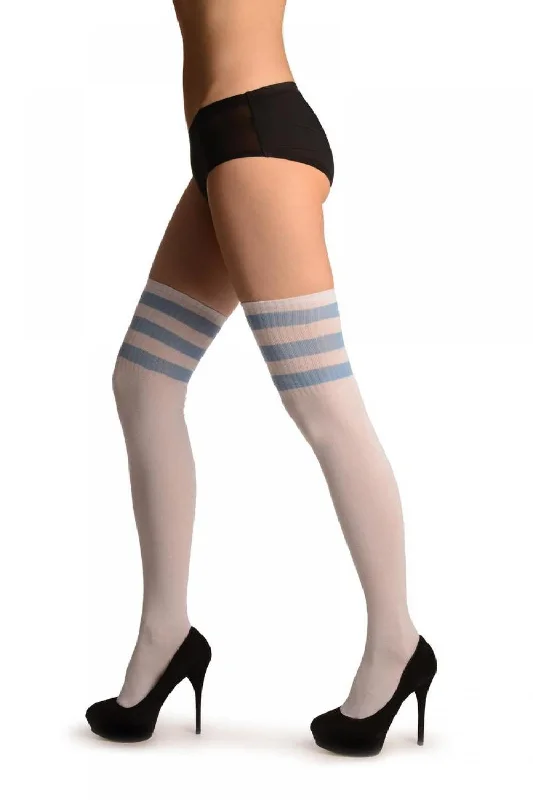 Women's non - slip socks for safetySky Blue Stripes On White (Referee)