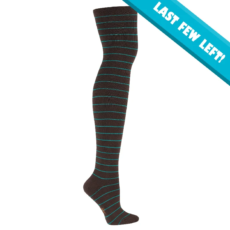 Women's cable - knit ankle socks for a cozy styleSock It To Me Women's Over the Knee Socks - Brown & Teal Striped