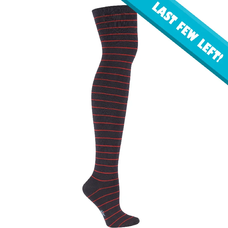 Women's spandex - infused socks for stretchSock It To Me Women's Over the Knee Socks - Navy & Red Striped