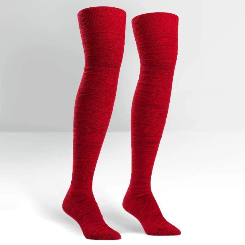 Women's no - show socks with a floral motifSock It To Me Women's Over The Knee Socks - Red Alpine Knit