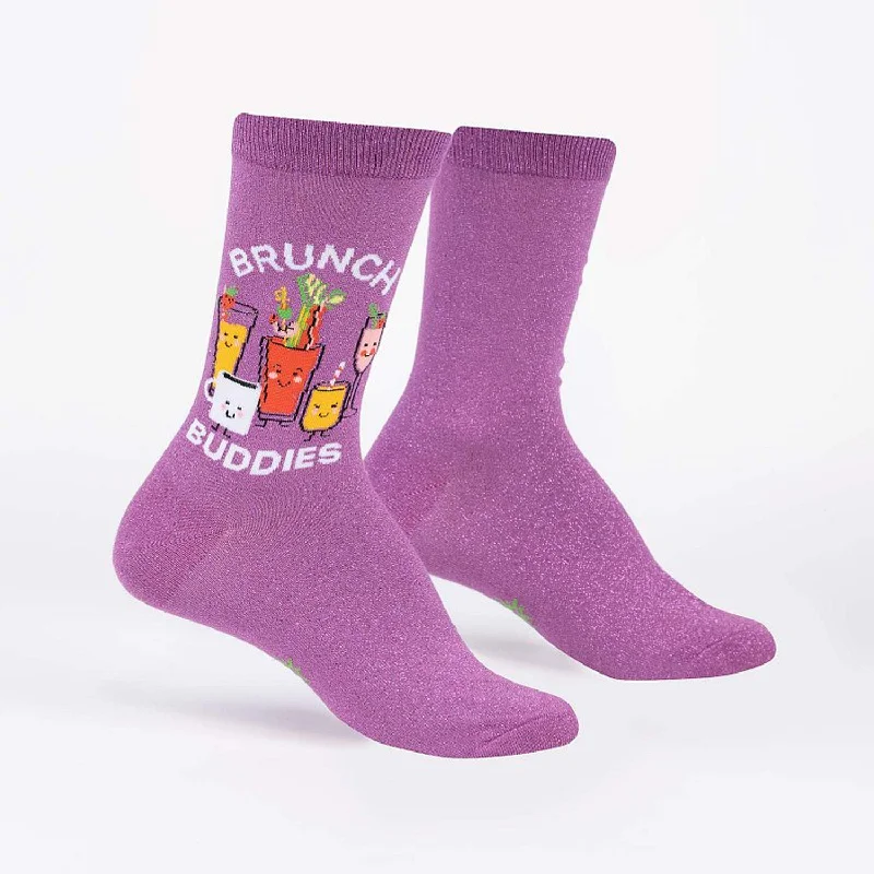 Women's over - the - calf socks with a stripe designSock It To Me Women's Crew Socks - Brunch Buddies (Shimmer!)