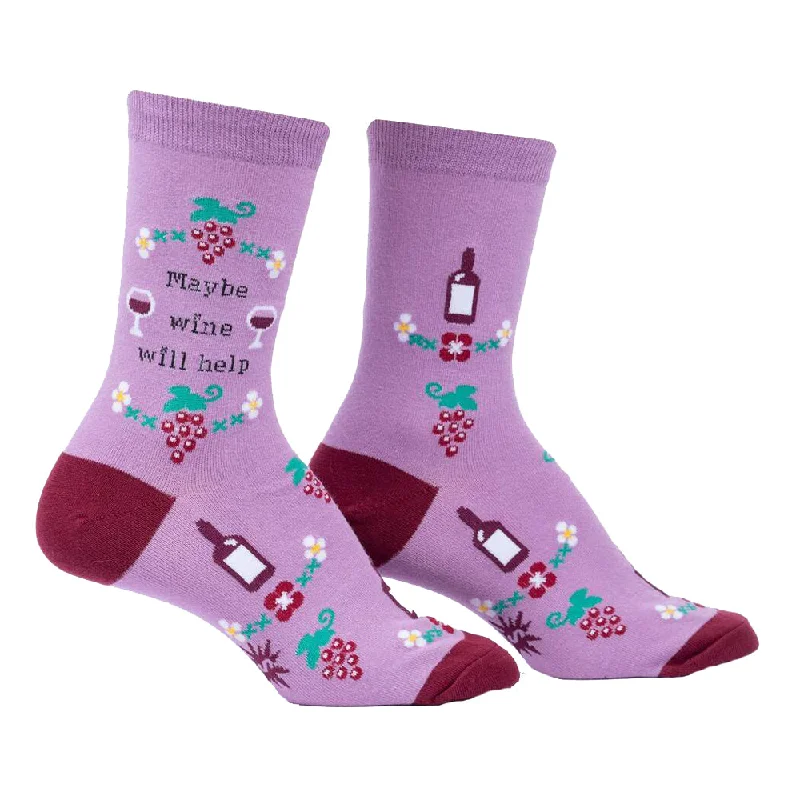 Women's knee - high socks with lace trimSock It To Me Women's Crew Socks - Maybe Wine Will Help