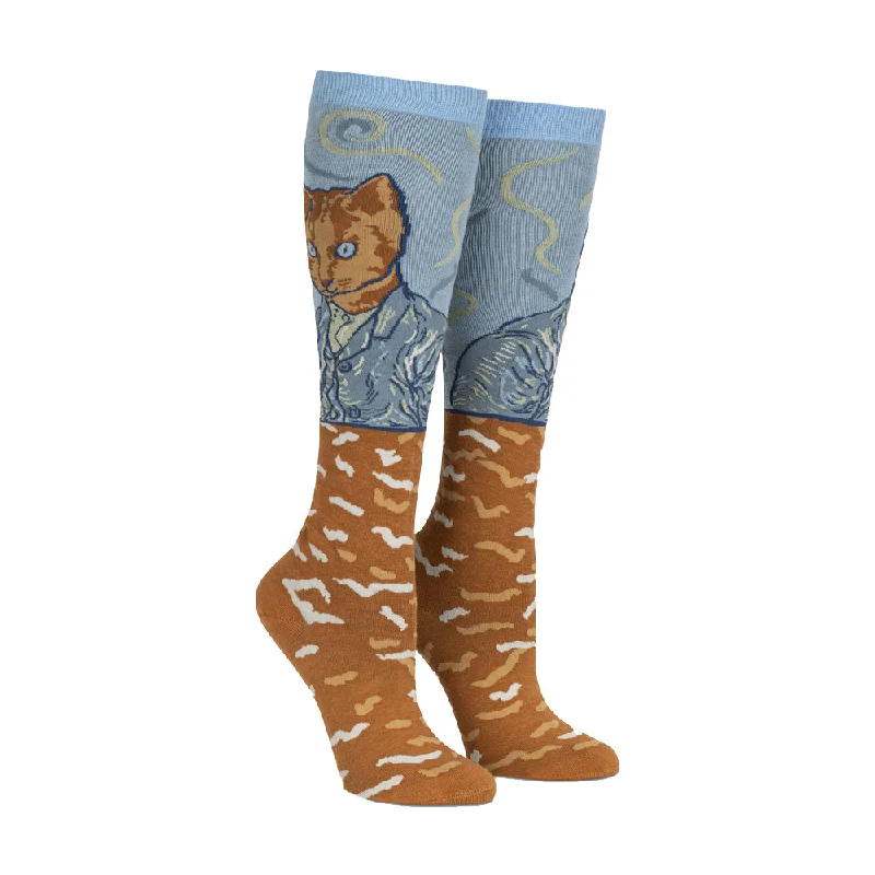 Women's adjustable - fit socks for a customized feelSock It To Me Women's Funky Knee High Socks - Cat Van Gogh