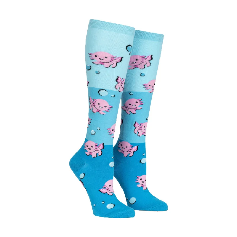 Women's compression socks for improved circulationSock It To Me Women's Funky Knee High Socks - Dancing Axolotl