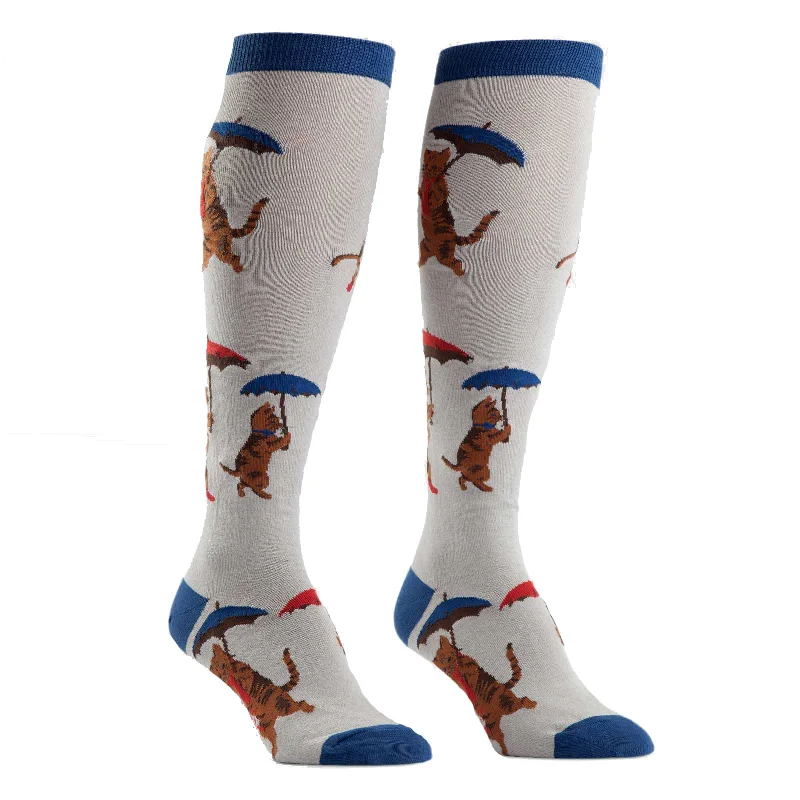 Women's silk - lined socks for a luxurious feelSock It To Me Women's Funky Knee High Socks - It's Raining Cats