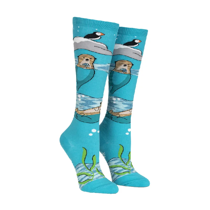 Women's crew socks with a polka - dot printSock It To Me Women's Funky Knee High Socks - Plays well with Otters